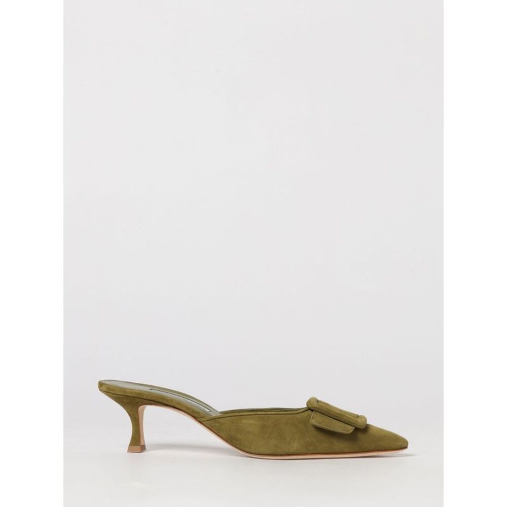 Manolo Blahnik Women Manolo Blahnik Maysale Suede Mules With Buckle And Mid Heel